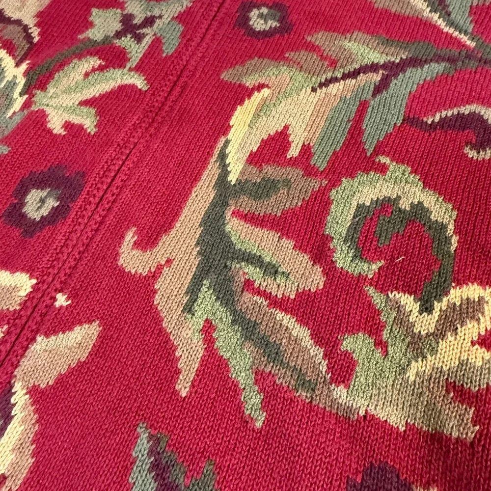 Vintage 90s Talbots Leaf Fall Print Full Zip Cardigan Knit Sweater Womens Medium